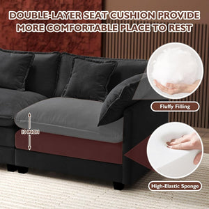 111.4 Inch L - Shaped Modern Sofa Modular Cloud Sofa with Ottoman, 4 - Seater Chenille Deep Seat Sofa with Pillows for Living Room, Bedroom and Apartment, Beige - Wigtrends