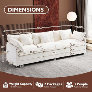 111.4 Inch L - Shaped Modern Sofa Modular Cloud Sofa with Ottoman, 4 - Seater Chenille Deep Seat Sofa with Pillows for Living Room, Bedroom and Apartment, Beige - Wigtrends
