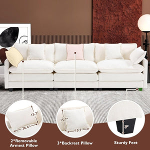 111.4 Inch L - Shaped Modern Sofa Modular Cloud Sofa with Ottoman, 4 - Seater Chenille Deep Seat Sofa with Pillows for Living Room, Bedroom and Apartment, Beige - Wigtrends