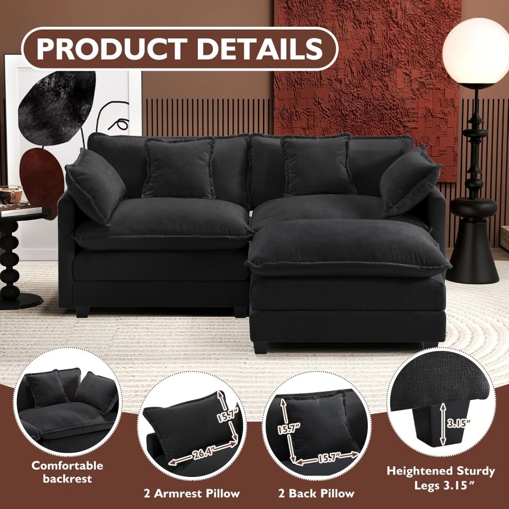 111.4 Inch L - Shaped Modern Sofa Modular Cloud Sofa with Ottoman, 4 - Seater Chenille Deep Seat Sofa with Pillows for Living Room, Bedroom and Apartment, Beige - Wigtrends
