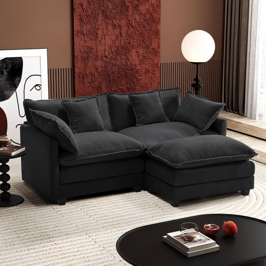 111.4 Inch L - Shaped Modern Sofa Modular Cloud Sofa with Ottoman, 4 - Seater Chenille Deep Seat Sofa with Pillows for Living Room, Bedroom and Apartment, Beige - Wigtrends
