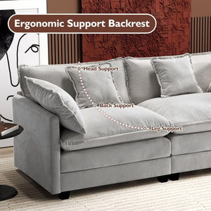 111.4 Inch L - Shaped Modern Sofa Modular Cloud Sofa with Ottoman, 4 - Seater Chenille Deep Seat Sofa with Pillows for Living Room, Bedroom and Apartment, Beige - Wigtrends