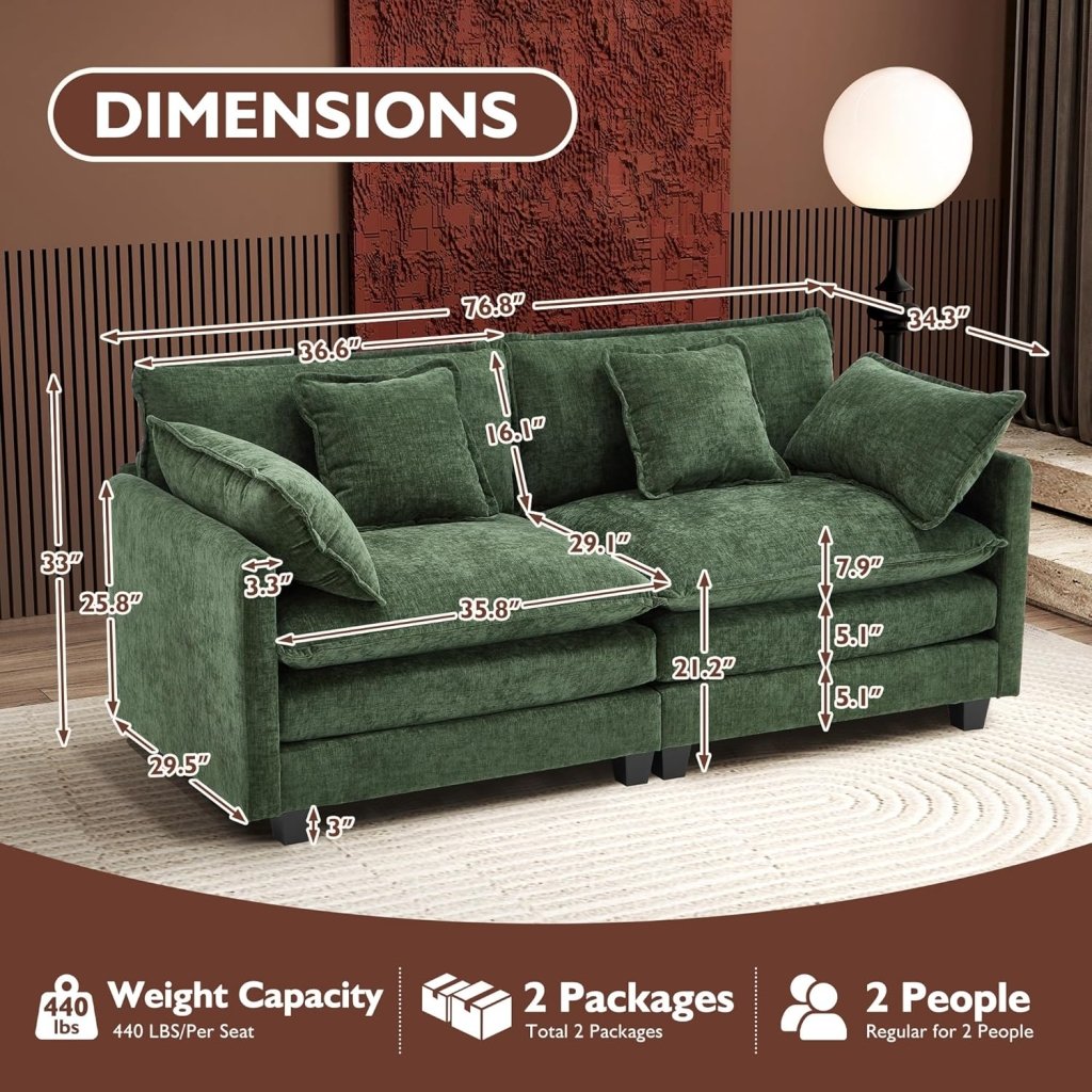 111.4 Inch L - Shaped Modern Sofa Modular Cloud Sofa with Ottoman, 4 - Seater Chenille Deep Seat Sofa with Pillows for Living Room, Bedroom and Apartment, Beige - Wigtrends