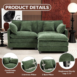 111.4 Inch L - Shaped Modern Sofa Modular Cloud Sofa with Ottoman, 4 - Seater Chenille Deep Seat Sofa with Pillows for Living Room, Bedroom and Apartment, Beige - Wigtrends