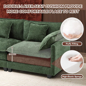 111.4 Inch L - Shaped Modern Sofa Modular Cloud Sofa with Ottoman, 4 - Seater Chenille Deep Seat Sofa with Pillows for Living Room, Bedroom and Apartment, Beige - Wigtrends