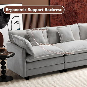 111.4 Inch L - Shaped Modern Sofa Modular Cloud Sofa with Ottoman, 4 - Seater Chenille Deep Seat Sofa with Pillows for Living Room, Bedroom and Apartment, Beige - Wigtrends