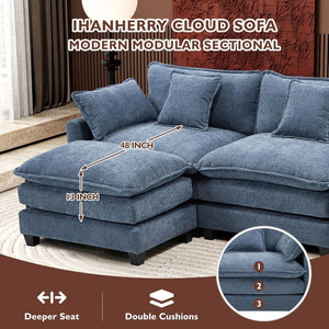 111.4 Inch L - Shaped Modern Sofa Modular Cloud Sofa with Ottoman, 4 - Seater Chenille Deep Seat Sofa with Pillows for Living Room, Bedroom and Apartment, Beige - Wigtrends