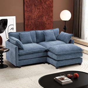 111.4 Inch L - Shaped Modern Sofa Modular Cloud Sofa with Ottoman, 4 - Seater Chenille Deep Seat Sofa with Pillows for Living Room, Bedroom and Apartment, Beige - Wigtrends