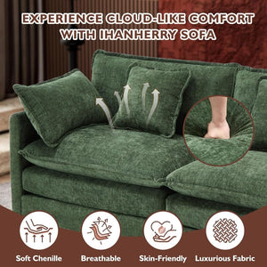 111.4 Inch L - Shaped Modern Sofa Modular Cloud Sofa with Ottoman, 4 - Seater Chenille Deep Seat Sofa with Pillows for Living Room, Bedroom and Apartment, Beige - Wigtrends