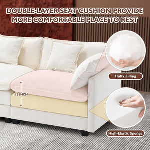 111.4 Inch L - Shaped Modern Sofa Modular Cloud Sofa with Ottoman, 4 - Seater Chenille Deep Seat Sofa with Pillows for Living Room, Bedroom and Apartment, Beige - Wigtrends