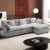 111.4 Inch L - Shaped Modern Sofa Modular Cloud Sofa with Ottoman, 4 - Seater Chenille Deep Seat Sofa with Pillows for Living Room, Bedroom and Apartment, Beige - Wigtrends