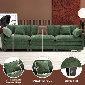 111.4 Inch L - Shaped Modern Sofa Modular Cloud Sofa with Ottoman, 4 - Seater Chenille Deep Seat Sofa with Pillows for Living Room, Bedroom and Apartment, Beige - Wigtrends