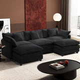 111.4 Inch L - Shaped Modern Sofa Modular Cloud Sofa with Ottoman, 4 - Seater Chenille Deep Seat Sofa with Pillows for Living Room, Bedroom and Apartment, Beige - Wigtrends