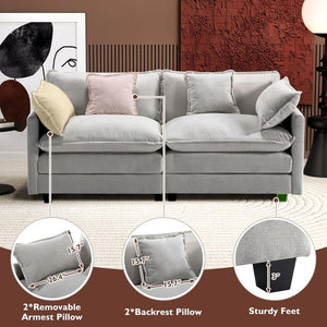 111.4 Inch L - Shaped Modern Sofa Modular Cloud Sofa with Ottoman, 4 - Seater Chenille Deep Seat Sofa with Pillows for Living Room, Bedroom and Apartment, Beige - Wigtrends