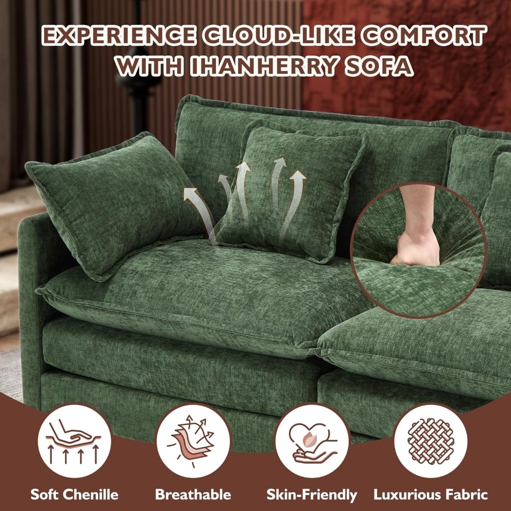 111.4 Inch L - Shaped Modern Sofa Modular Cloud Sofa with Ottoman, 4 - Seater Chenille Deep Seat Sofa with Pillows for Living Room, Bedroom and Apartment, Beige - Wigtrends