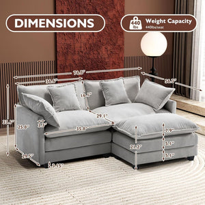 111.4 Inch L - Shaped Modern Sofa Modular Cloud Sofa with Ottoman, 4 - Seater Chenille Deep Seat Sofa with Pillows for Living Room, Bedroom and Apartment, Beige - Wigtrends