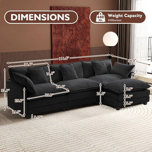 111.4 Inch L - Shaped Modern Sofa Modular Cloud Sofa with Ottoman, 4 - Seater Chenille Deep Seat Sofa with Pillows for Living Room, Bedroom and Apartment, Beige - Wigtrends