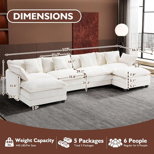 111.4 Inch L - Shaped Modern Sofa Modular Cloud Sofa with Ottoman, 4 - Seater Chenille Deep Seat Sofa with Pillows for Living Room, Bedroom and Apartment, Beige - Wigtrends