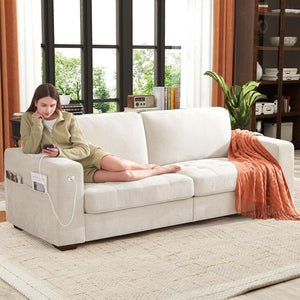 111.4 Inch L - Shaped Modern Sofa Modular Cloud Sofa with Ottoman, 4 - Seater Chenille Deep Seat Sofa with Pillows for Living Room, Bedroom and Apartment, Beige - Wigtrends