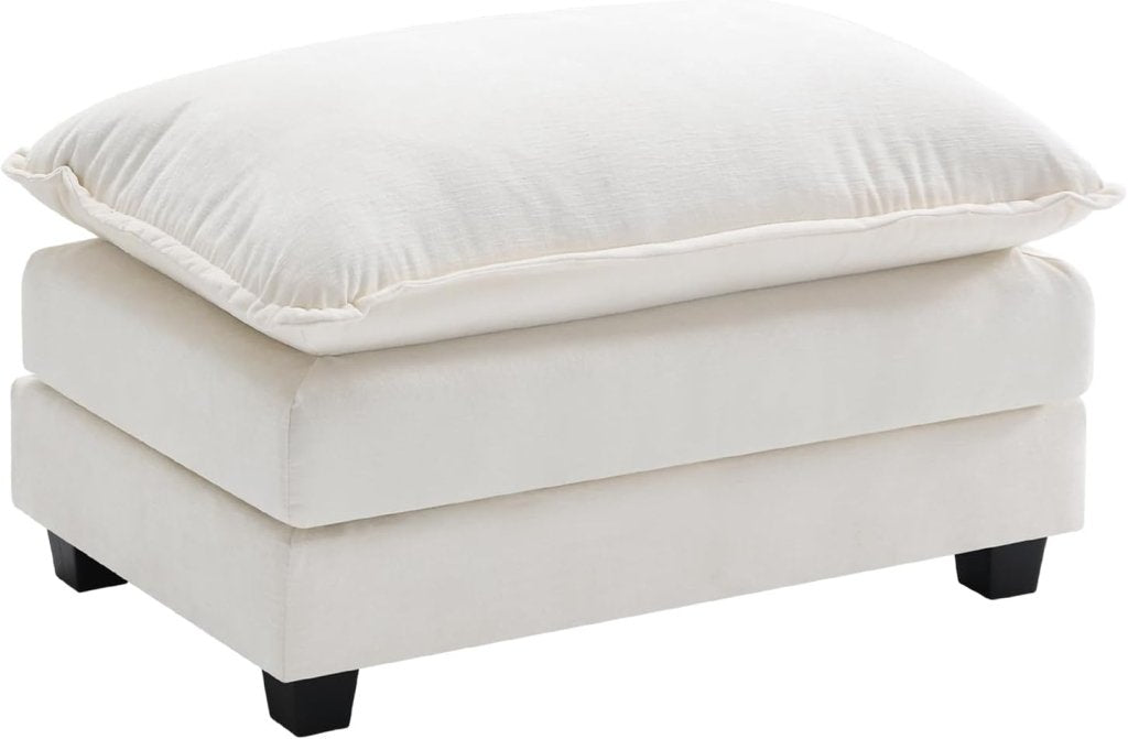 111.4 Inch L - Shaped Modern Sofa Modular Cloud Sofa with Ottoman, 4 - Seater Chenille Deep Seat Sofa with Pillows for Living Room, Bedroom and Apartment, Beige - Wigtrends