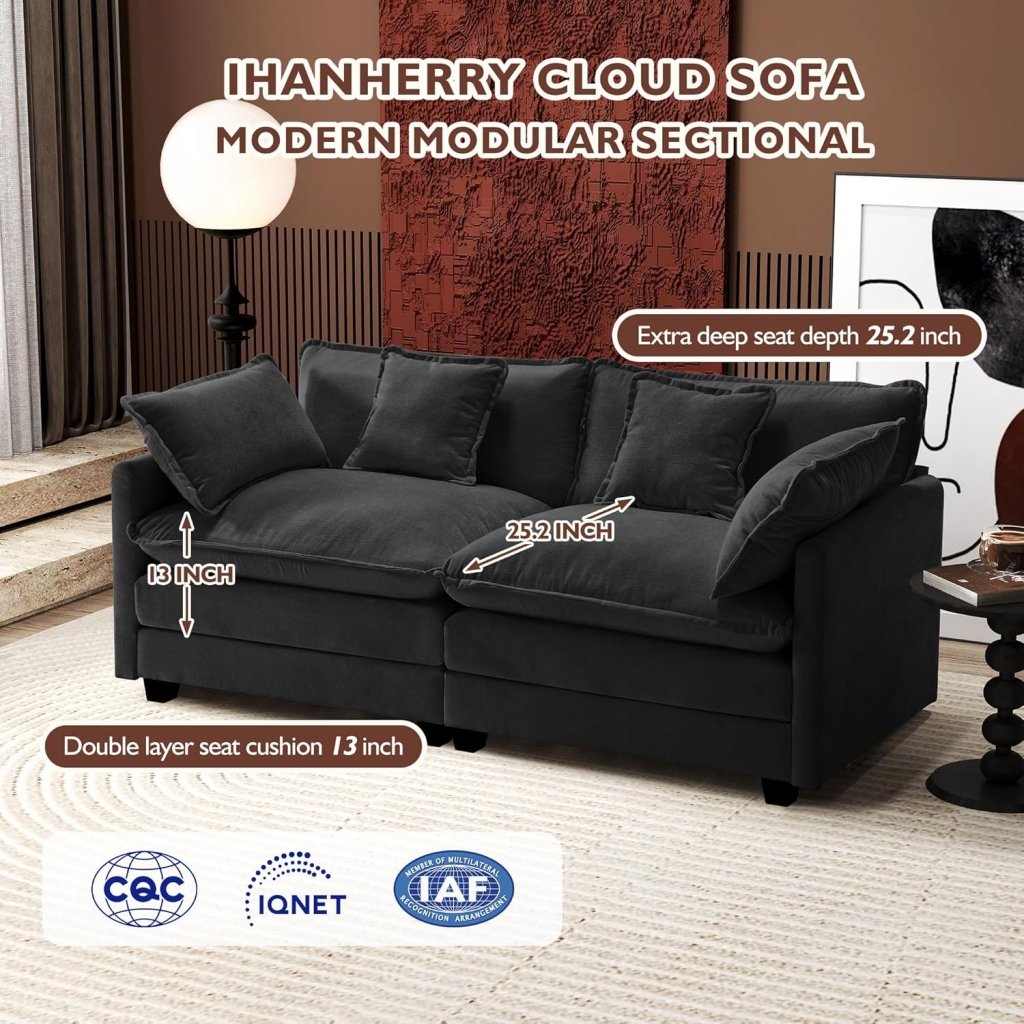 111.4 Inch L - Shaped Modern Sofa Modular Cloud Sofa with Ottoman, 4 - Seater Chenille Deep Seat Sofa with Pillows for Living Room, Bedroom and Apartment, Beige - Wigtrends