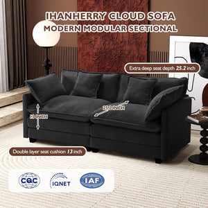 111.4 Inch L - Shaped Modern Sofa Modular Cloud Sofa with Ottoman, 4 - Seater Chenille Deep Seat Sofa with Pillows for Living Room, Bedroom and Apartment, Beige - Wigtrends