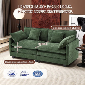 111.4 Inch L - Shaped Modern Sofa Modular Cloud Sofa with Ottoman, 4 - Seater Chenille Deep Seat Sofa with Pillows for Living Room, Bedroom and Apartment, Beige - Wigtrends