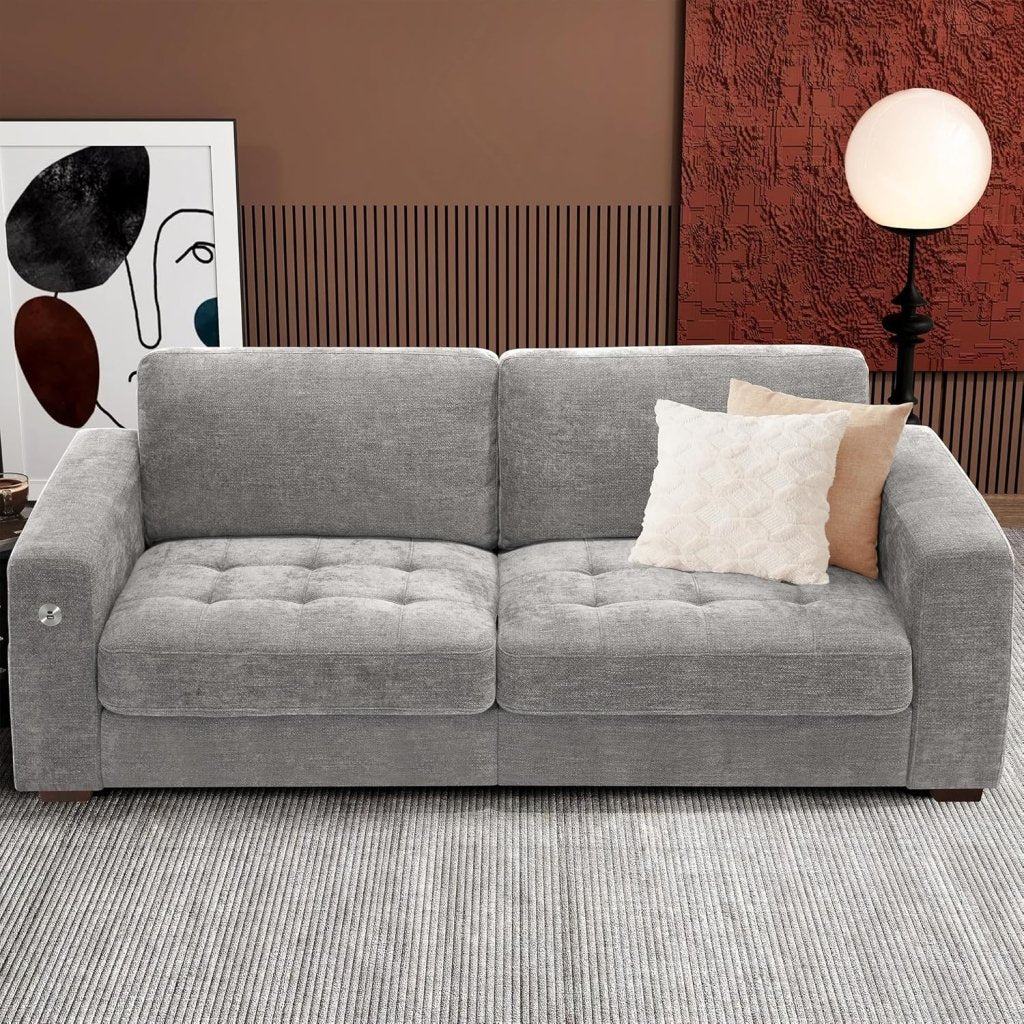 111.4 Inch L - Shaped Modern Sofa Modular Cloud Sofa with Ottoman, 4 - Seater Chenille Deep Seat Sofa with Pillows for Living Room, Bedroom and Apartment, Beige - Wigtrends