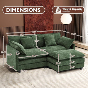 111.4 Inch L - Shaped Modern Sofa Modular Cloud Sofa with Ottoman, 4 - Seater Chenille Deep Seat Sofa with Pillows for Living Room, Bedroom and Apartment, Beige - Wigtrends