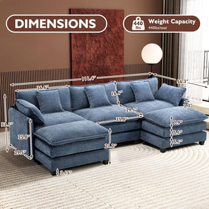 111.4 Inch L - Shaped Modern Sofa Modular Cloud Sofa with Ottoman, 4 - Seater Chenille Deep Seat Sofa with Pillows for Living Room, Bedroom and Apartment, Beige - Wigtrends