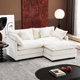 111.4 Inch L - Shaped Modern Sofa Modular Cloud Sofa with Ottoman, 4 - Seater Chenille Deep Seat Sofa with Pillows for Living Room, Bedroom and Apartment, Beige - Wigtrends