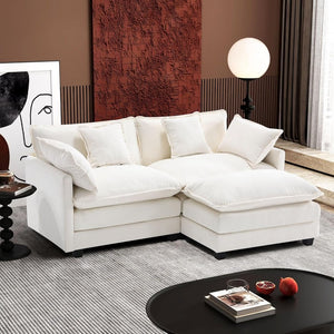 111.4 Inch L - Shaped Modern Sofa Modular Cloud Sofa with Ottoman, 4 - Seater Chenille Deep Seat Sofa with Pillows for Living Room, Bedroom and Apartment, Beige - Wigtrends