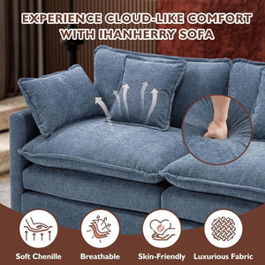 111.4 Inch L - Shaped Modern Sofa Modular Cloud Sofa with Ottoman, 4 - Seater Chenille Deep Seat Sofa with Pillows for Living Room, Bedroom and Apartment, Beige - Wigtrends