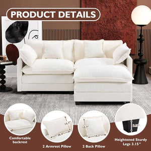 111.4 Inch L - Shaped Modern Sofa Modular Cloud Sofa with Ottoman, 4 - Seater Chenille Deep Seat Sofa with Pillows for Living Room, Bedroom and Apartment, Beige - Wigtrends