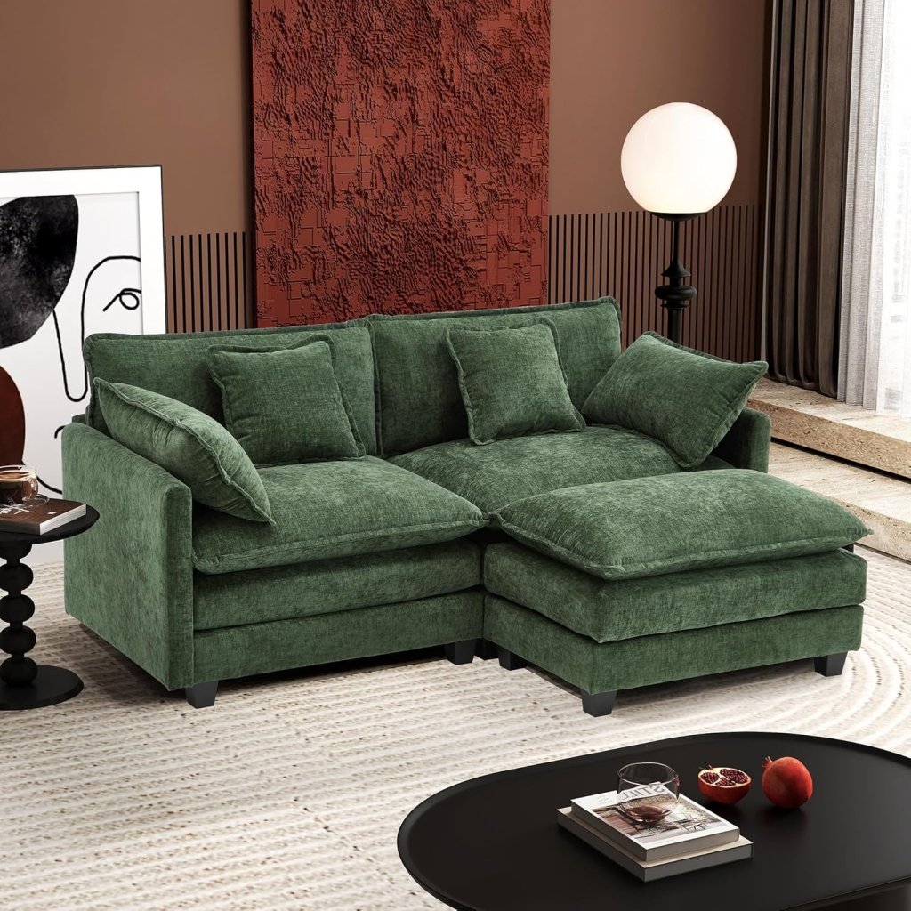 111.4 Inch L - Shaped Modern Sofa Modular Cloud Sofa with Ottoman, 4 - Seater Chenille Deep Seat Sofa with Pillows for Living Room, Bedroom and Apartment, Beige - Wigtrends