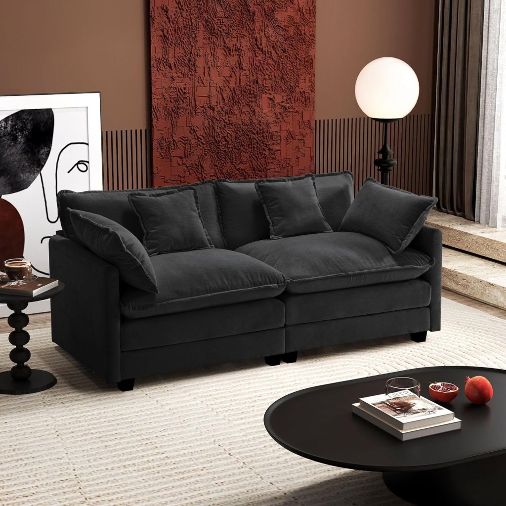 111.4 Inch L - Shaped Modern Sofa Modular Cloud Sofa with Ottoman, 4 - Seater Chenille Deep Seat Sofa with Pillows for Living Room, Bedroom and Apartment, Beige - Wigtrends