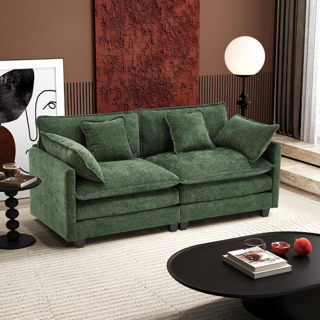 111.4 Inch L - Shaped Modern Sofa Modular Cloud Sofa with Ottoman, 4 - Seater Chenille Deep Seat Sofa with Pillows for Living Room, Bedroom and Apartment, Beige - Wigtrends