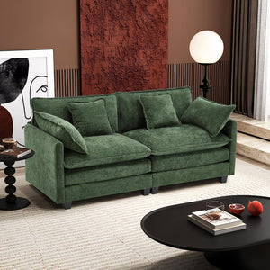 111.4 Inch L - Shaped Modern Sofa Modular Cloud Sofa with Ottoman, 4 - Seater Chenille Deep Seat Sofa with Pillows for Living Room, Bedroom and Apartment, Beige - Wigtrends