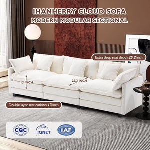 111.4 Inch L - Shaped Modern Sofa Modular Cloud Sofa with Ottoman, 4 - Seater Chenille Deep Seat Sofa with Pillows for Living Room, Bedroom and Apartment, Beige - Wigtrends