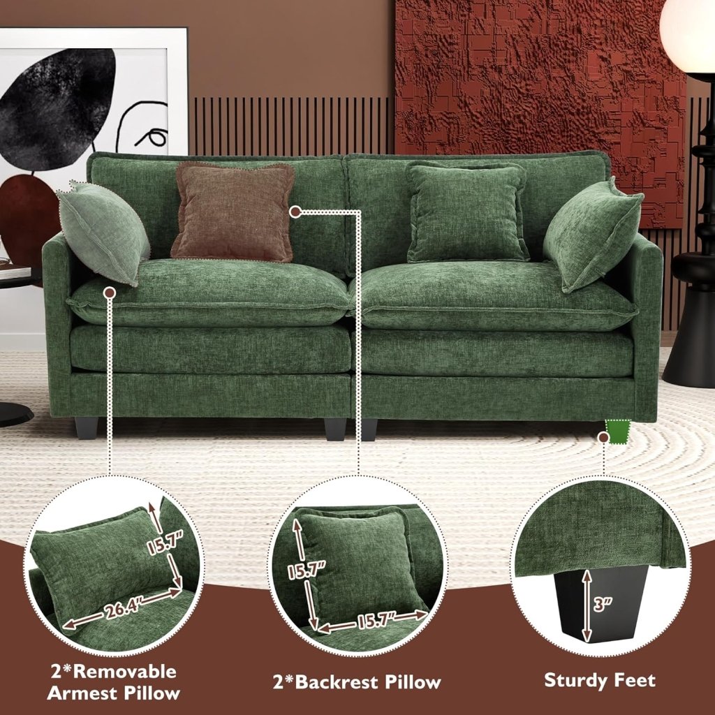111.4 Inch L - Shaped Modern Sofa Modular Cloud Sofa with Ottoman, 4 - Seater Chenille Deep Seat Sofa with Pillows for Living Room, Bedroom and Apartment, Beige - Wigtrends