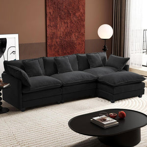 111.4 Inch L - Shaped Modern Sofa Modular Cloud Sofa with Ottoman, 4 - Seater Chenille Deep Seat Sofa with Pillows for Living Room, Bedroom and Apartment, Beige - Wigtrends