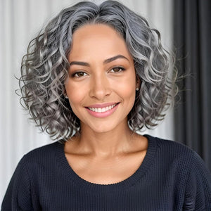 12" Glueless Wavy Bob Wigs Salt and Pepper Human Hair Wigs - Wigtrends