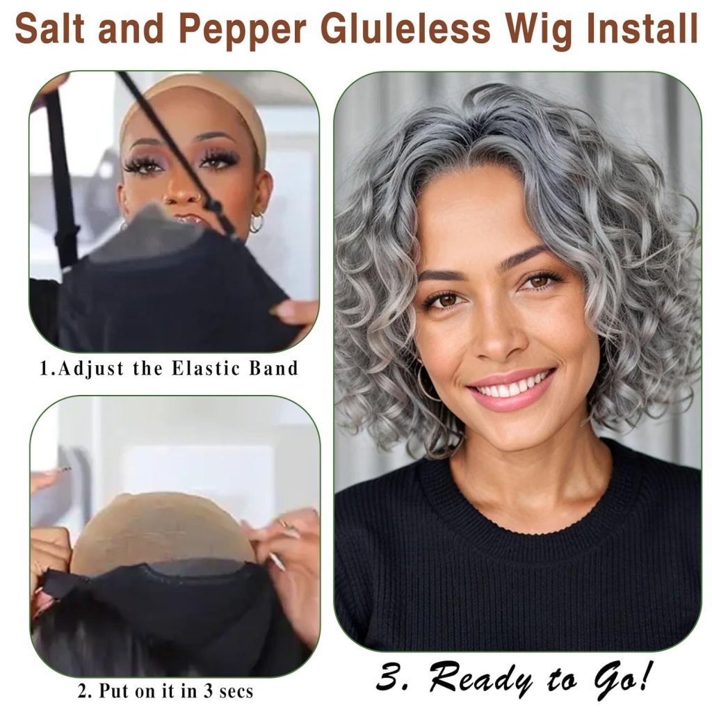 12" Glueless Wavy Bob Wigs Salt and Pepper Human Hair Wigs - Wigtrends