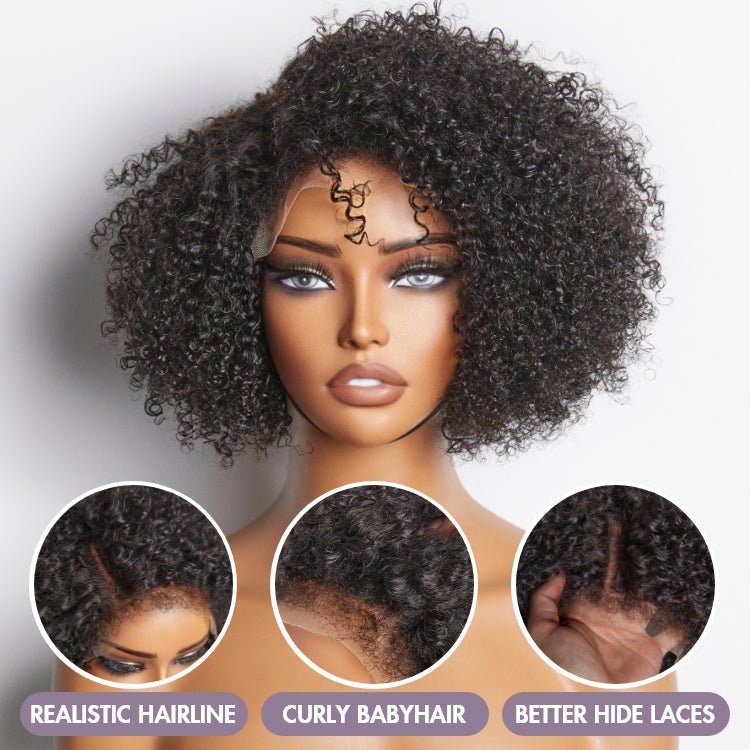 12" Natural Looking Kinky Curly Wigs with Baby Hair - Wigtrends