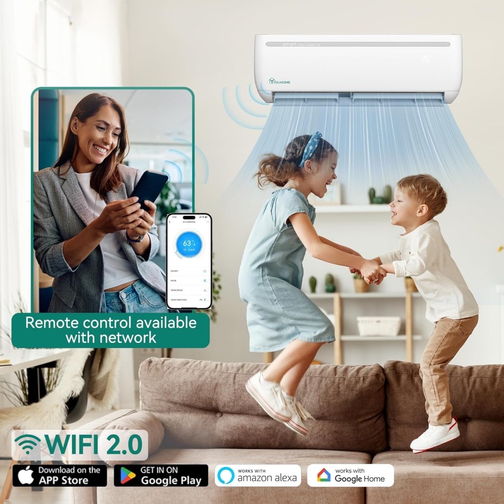 12000 BTU Mini Split Air Conditioner Heat Pump System, Wifi Enabled 20 SEER2 115V Inverter Ductless AC Cool Up to 750 Sq. Ft, Compatible with Alexa, Complete Installation Kit, White - Wigtrends