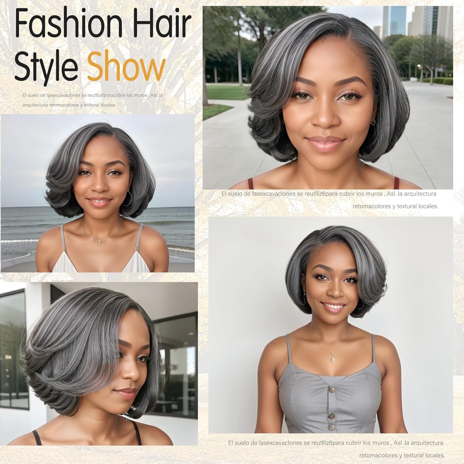12" Glueless Wavy Bob Wigs Salt and Pepper Human Hair Wigs Pre Plucked Grey Wig - Wigtrends