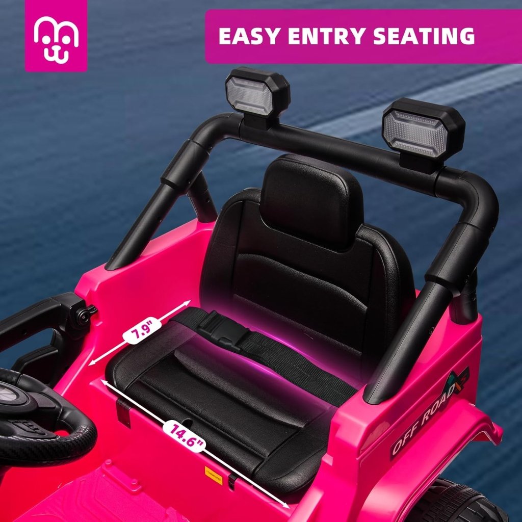 12V Kids Electric Ride on Truck Car Remote Control, Twin 35W Motors 3.5MPH Max Speed, Bluetooth USB Music Player, 4 Wheels Suspension LED Lights Safety Belt, Gift for Boy & Girl - Rosy - Wigtrends