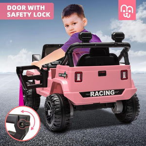 12V Kids Electric Ride on Truck Car Remote Control, Twin 35W Motors 3.5MPH Max Speed, Bluetooth USB Music Player, 4 Wheels Suspension LED Lights Safety Belt, Gift for Boy & Girl - Rosy - Wigtrends