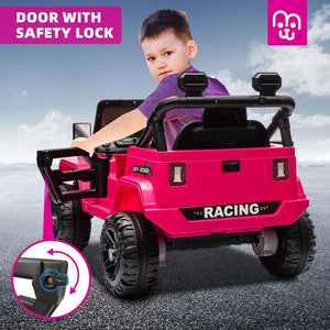 12V Kids Electric Ride on Truck Car Remote Control, Twin 35W Motors 3.5MPH Max Speed, Bluetooth USB Music Player, 4 Wheels Suspension LED Lights Safety Belt, Gift for Boy & Girl - Rosy - Wigtrends