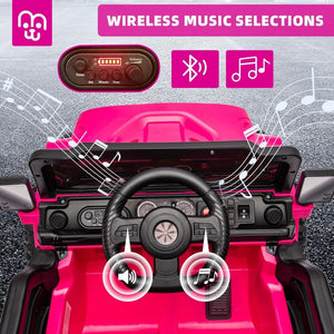 12V Kids Electric Ride on Truck Car Remote Control, Twin 35W Motors 3.5MPH Max Speed, Bluetooth USB Music Player, 4 Wheels Suspension LED Lights Safety Belt, Gift for Boy & Girl - Rosy - Wigtrends